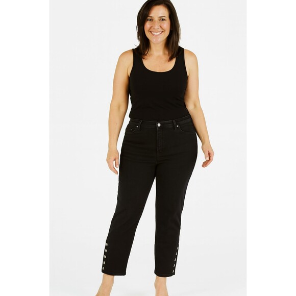 DG2 Diane Gilman Jeans Studded Black Size 18 Embellished on legs and pockets - Picture 1 of 5